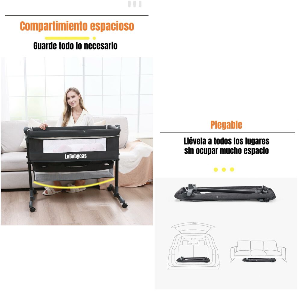 Cuna Colecho One Con Mosquitero Colch&oacute;n Gris Lubabycas image number 1.0