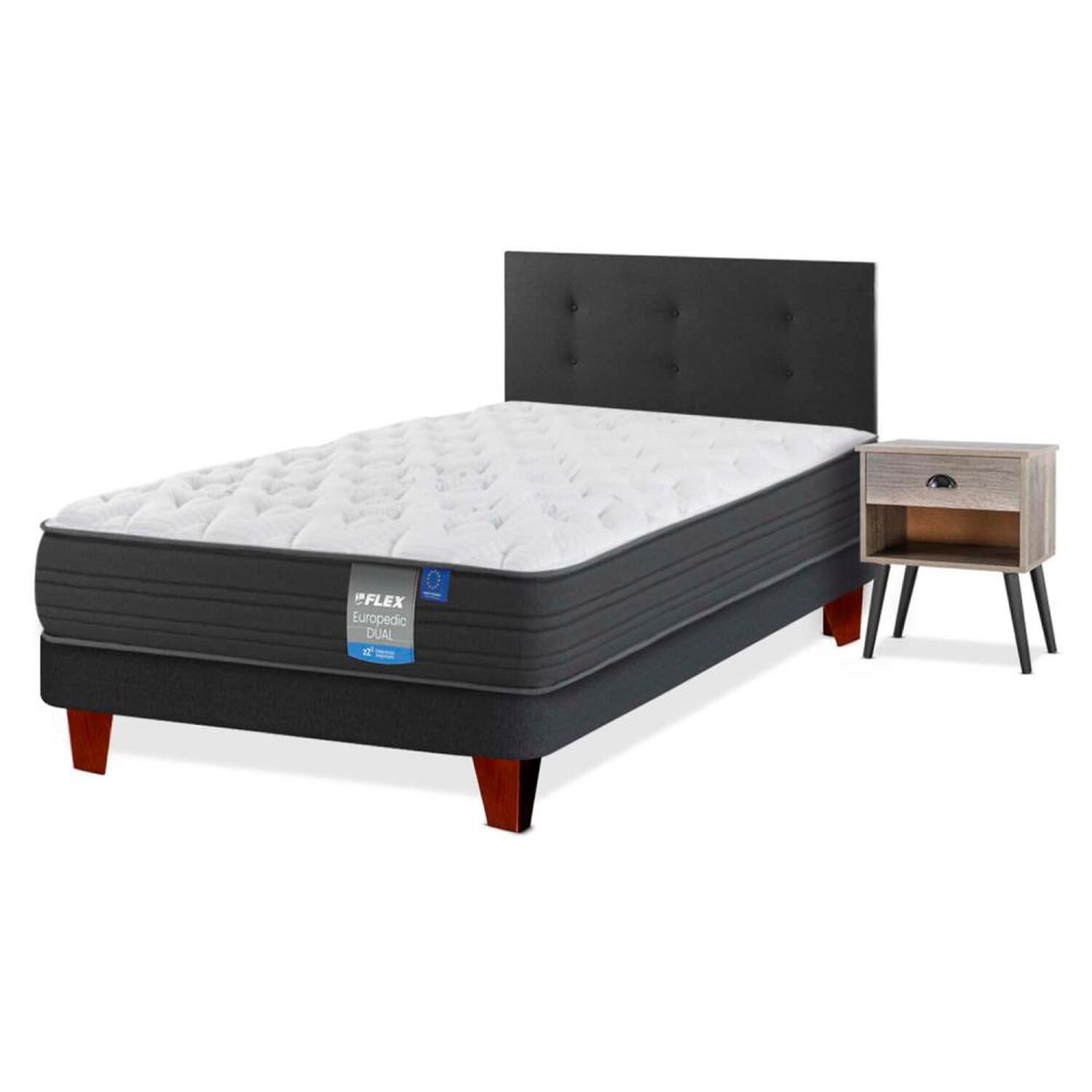 Cama Europea Flex Europedic Dual / 1 Plaza / Base Normal + Set De Maderas image number 1.0
