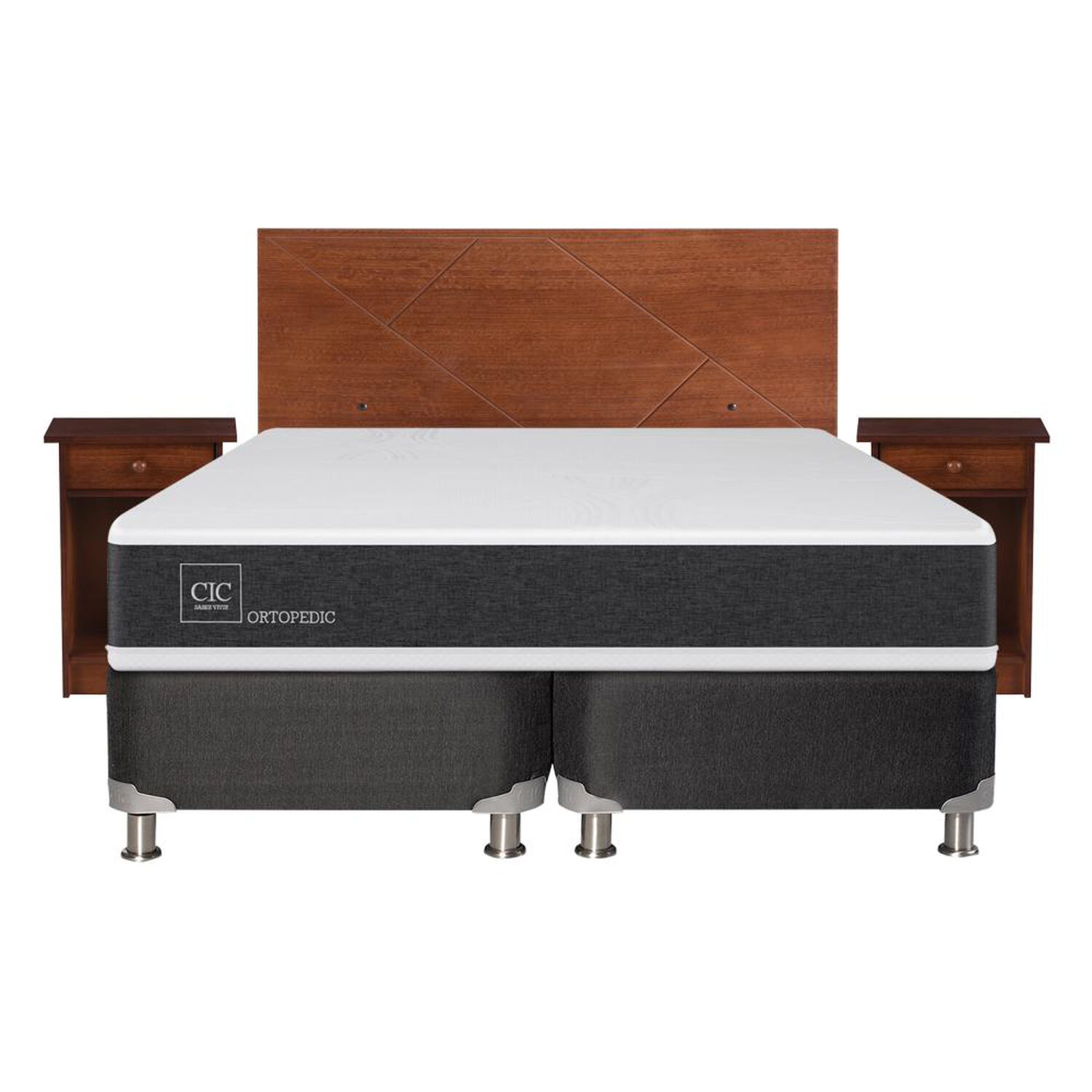 Box Spring Cic Ortopedic / 2 Plazas / Base Dividida + Set De Maderas image number 0.0