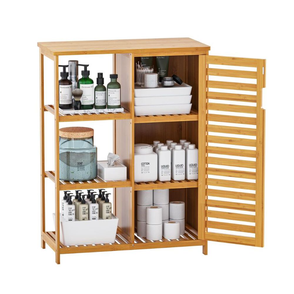 Armario De Almacenamiento 3 Estantes Laterales Puertas De Bamb&uacute; image number 2.0