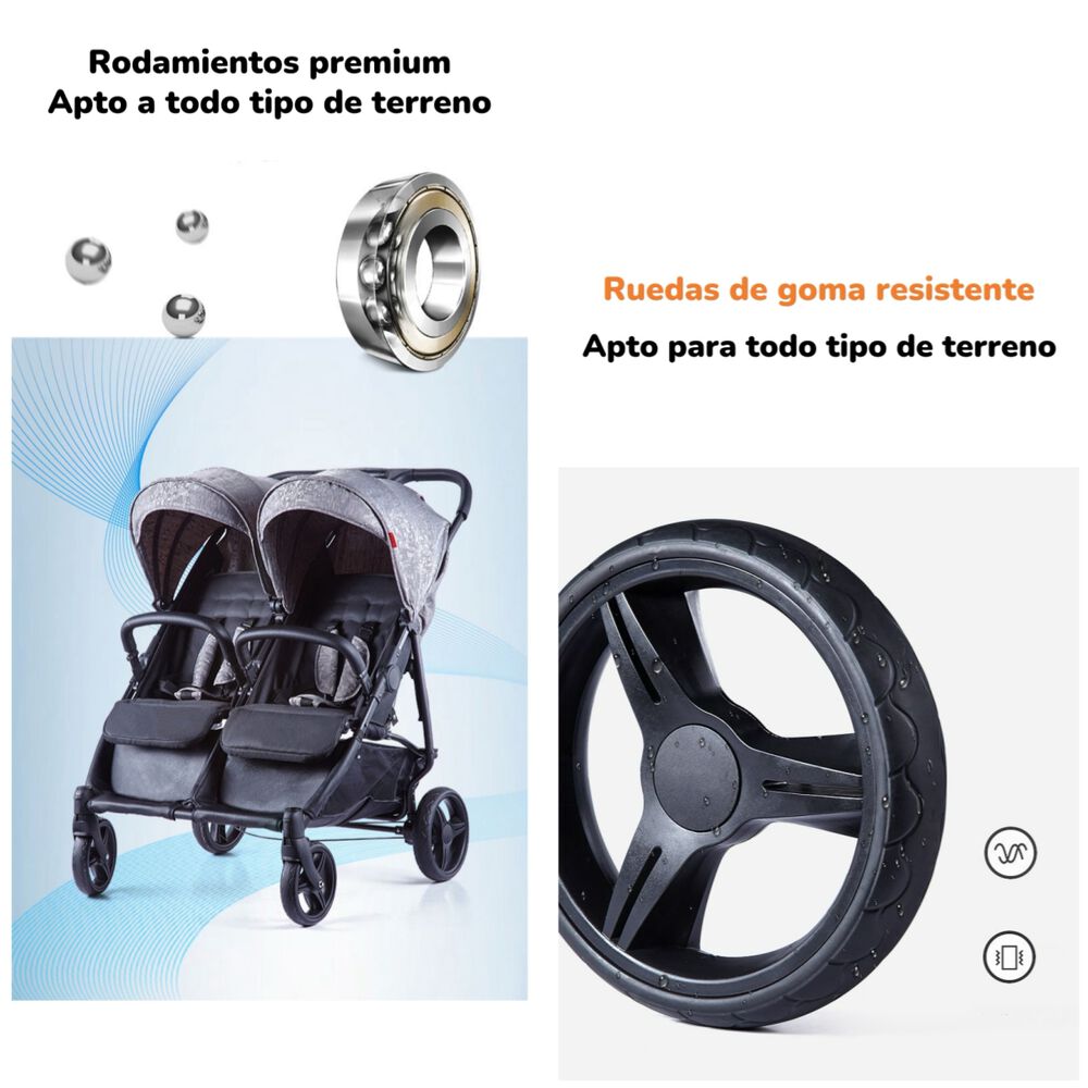 Coche Doble De Paseo Marco Aluminio Liviano Gris Lubabycas image number 4.0