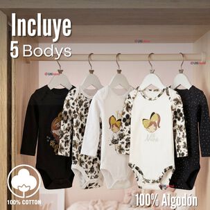 Pack 5 Bodys Manga Larga 100% Algod&oacute;n Beb&eacute; Ni&ntilde;a Golden Magic