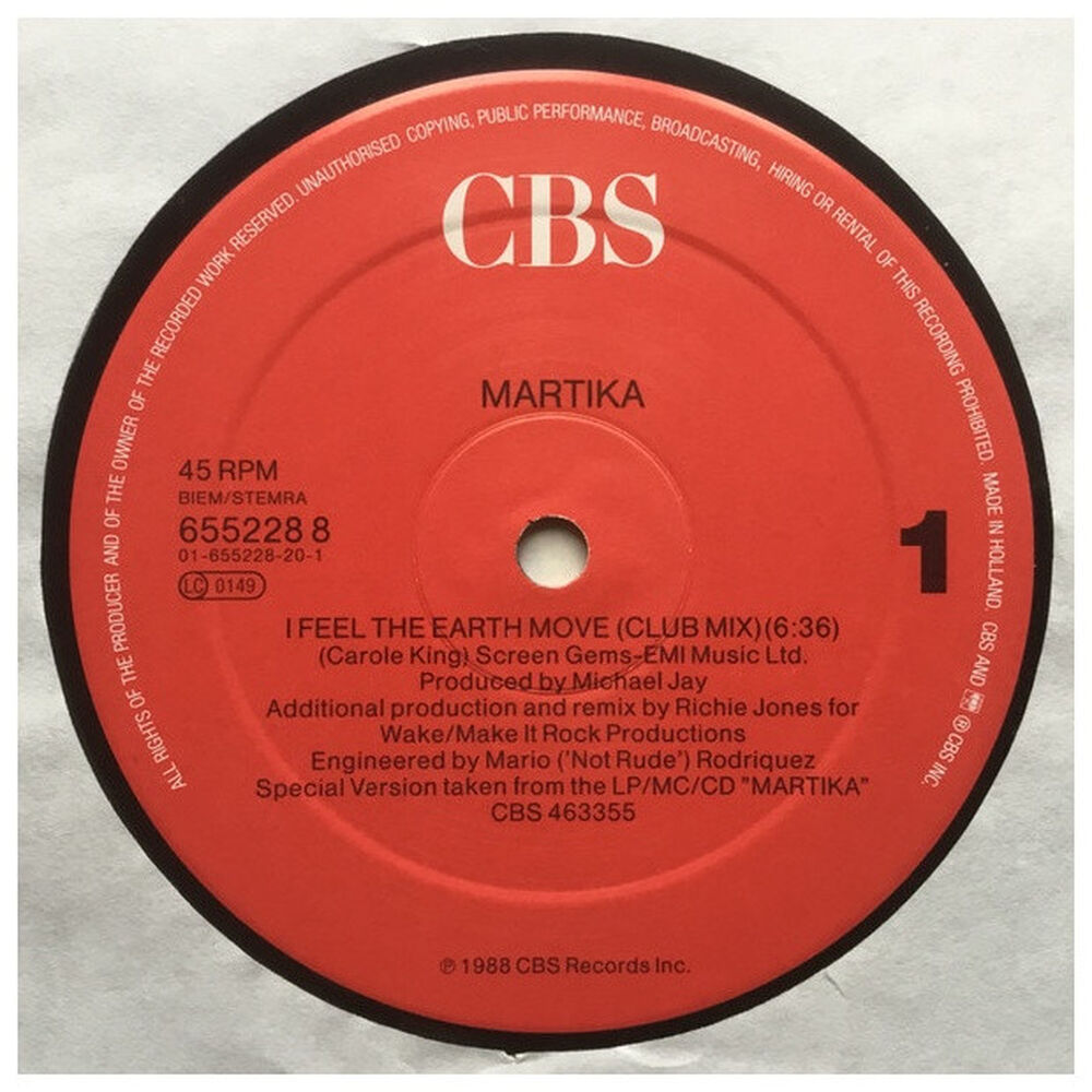 Martika - I Feel The Earth Move | 12" Maxi Single Vinilo Usado image number 2.0