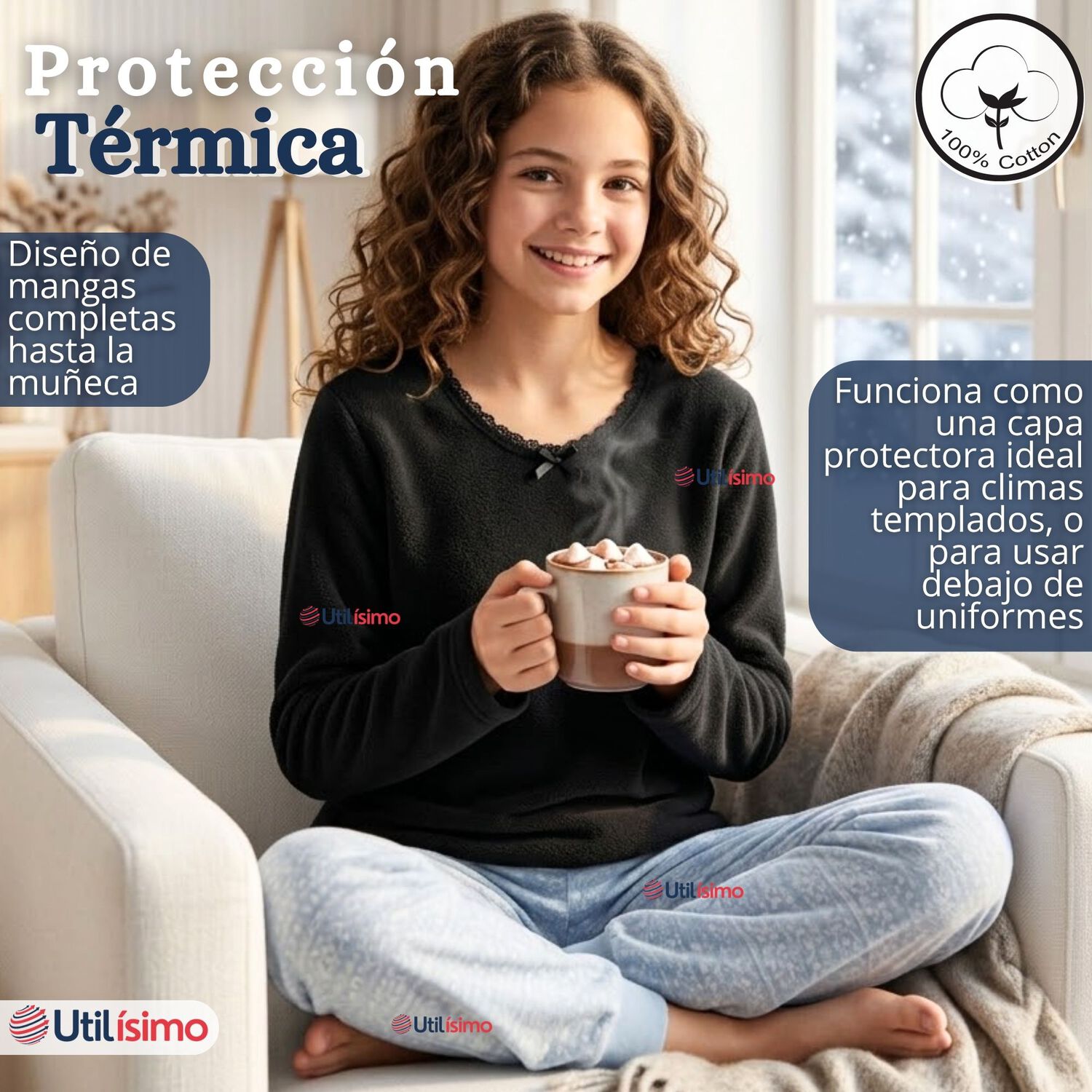 Camiseta Polera Algod&oacute;n B&aacute;sica Cuello Redondo Primera Capa Manga Larga Colores Surtidos Negro Blanco Ni&ntilde;a image number 5.0
