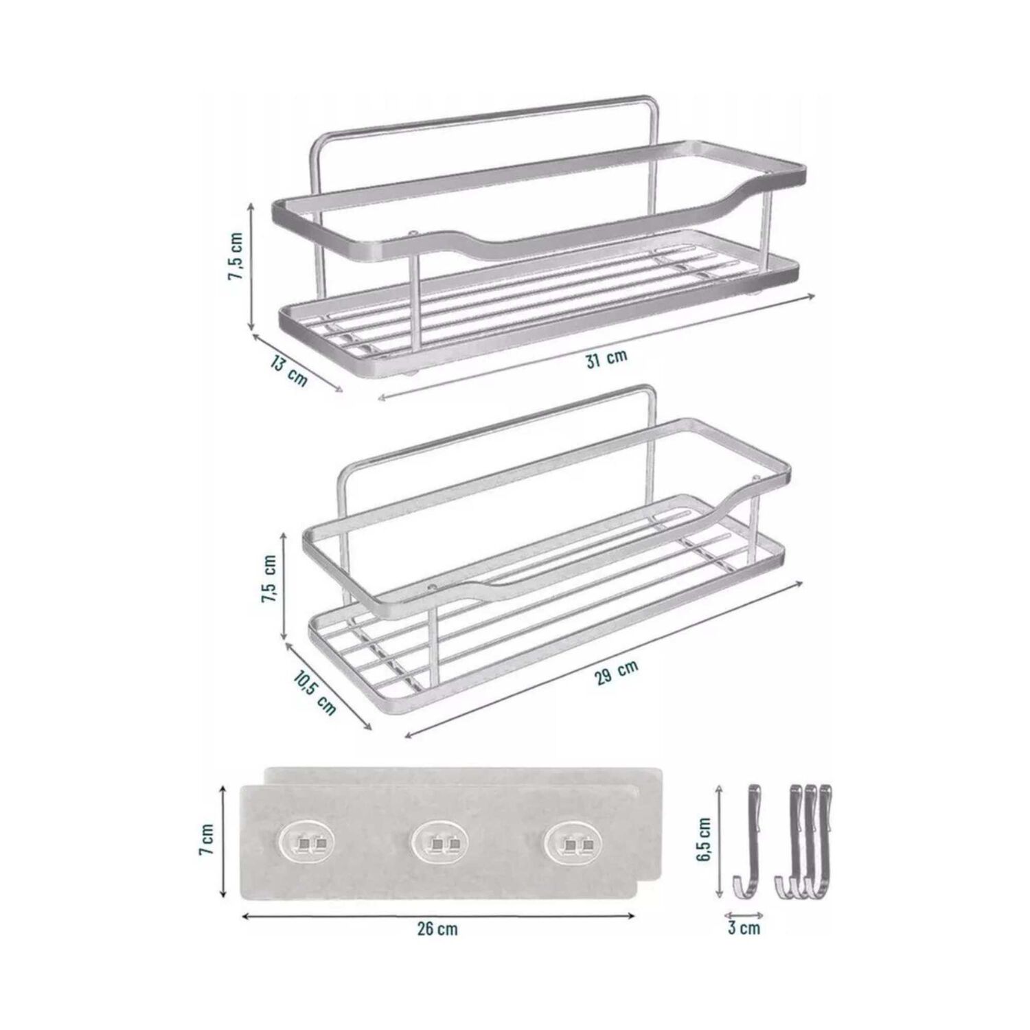Organizador Ducha Ba&ntilde;o Adhesivo 2 Repisas 13x31x7.5 Cm Gris image number 1.0