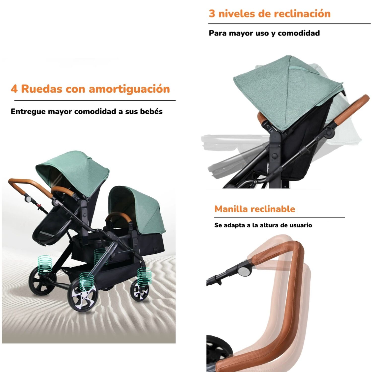 Coche Cuna Doble Multiposiciones Compacto A8 Negro Lubabycas image number 2.0