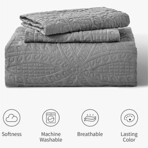 Cubrecama Quilt Reversible King + 2 Funda Almohada Gris