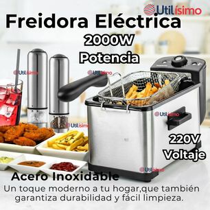 Freidora De Aceite 3l El&eacute;ctrica 2000w De Potencia Acero Inoxidable