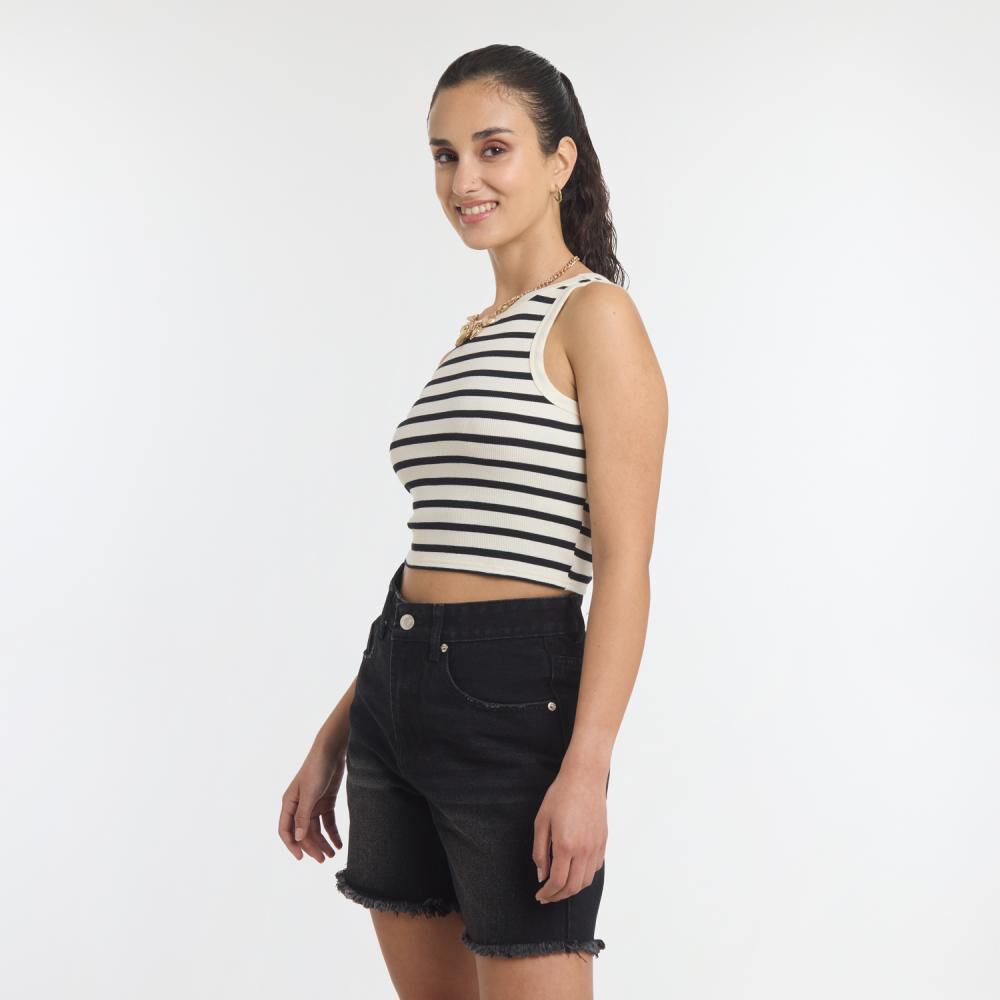 Polera Crop Rayas Marineras Sin Mangas Cuello Redondo Mujer Freedom image number 2.0