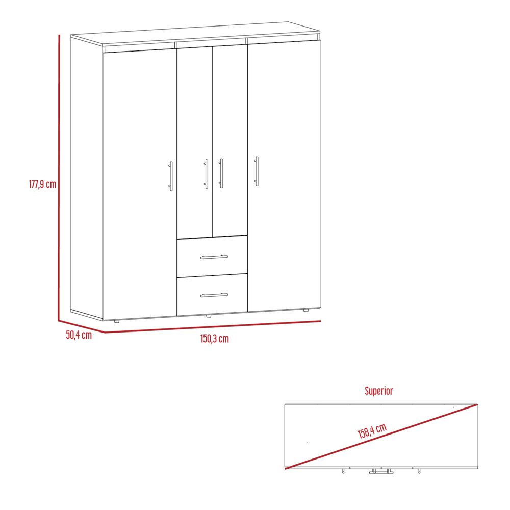 Closet 4 Puertas Fm Melamina 177,9x150,3x50,4 Cm Café Oscuro image number 7.0
