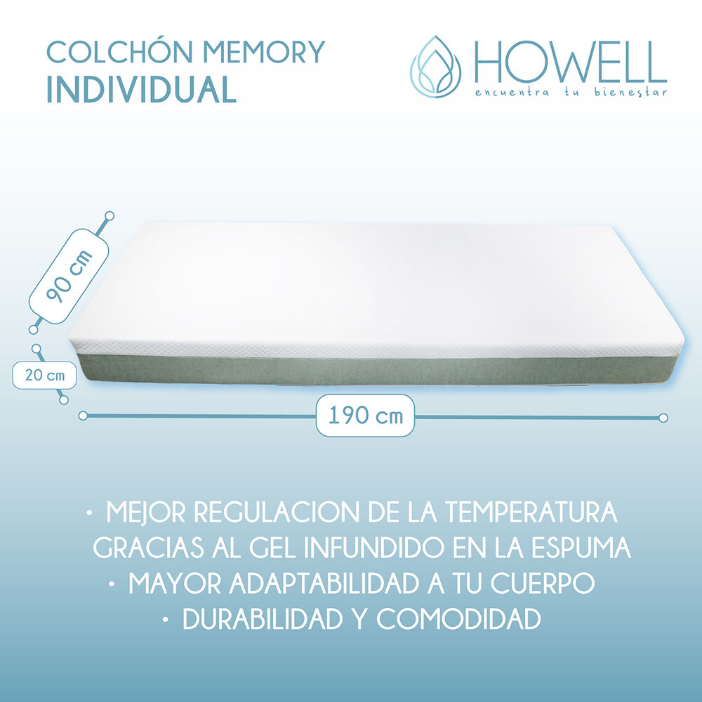 Colchon Memory Foam Espuma Viscoelastica 20cm Howell 1 Plaz image number 2.0