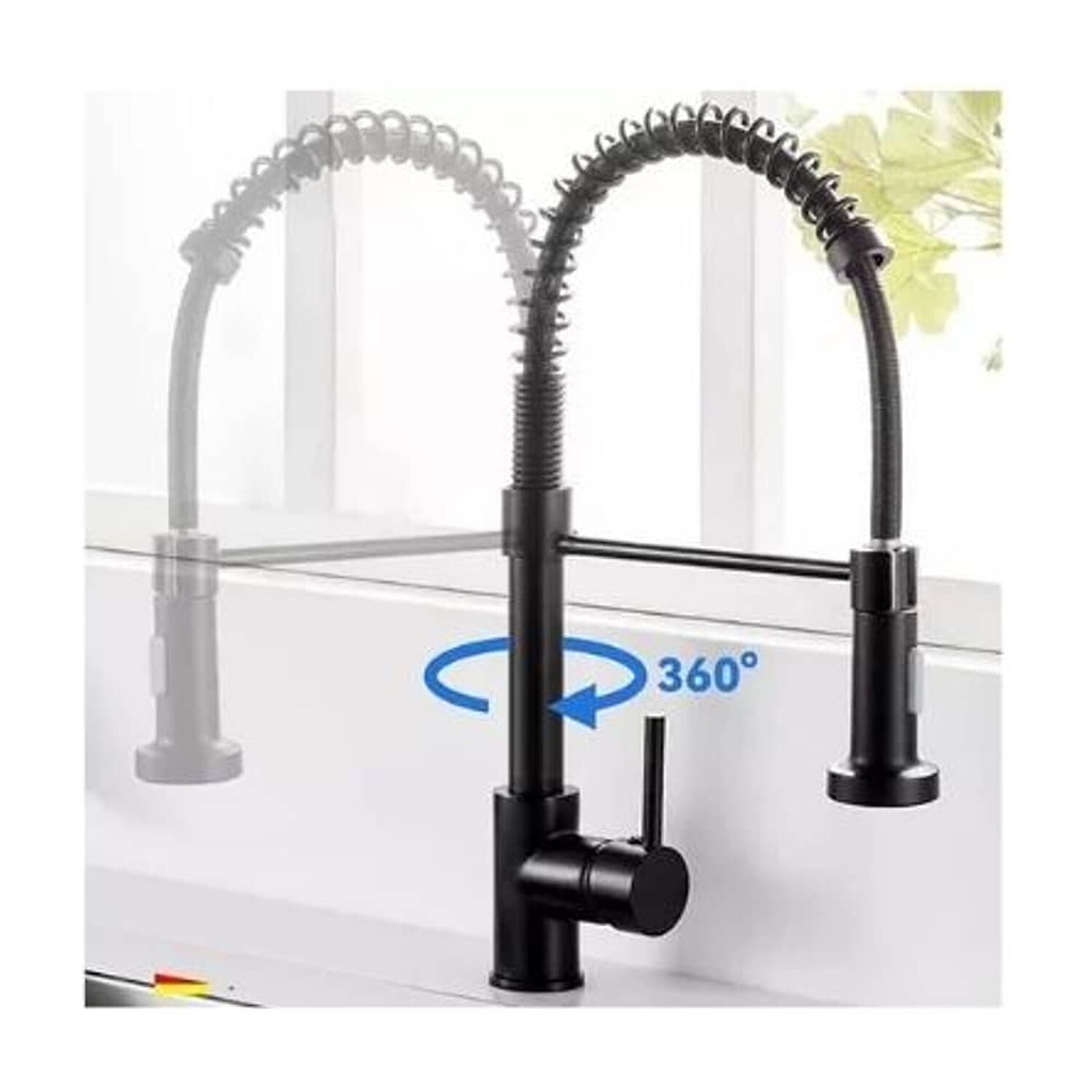 Grifo Llave Alta Monomando Cocina Rociador Flexible Negro image number 4.0
