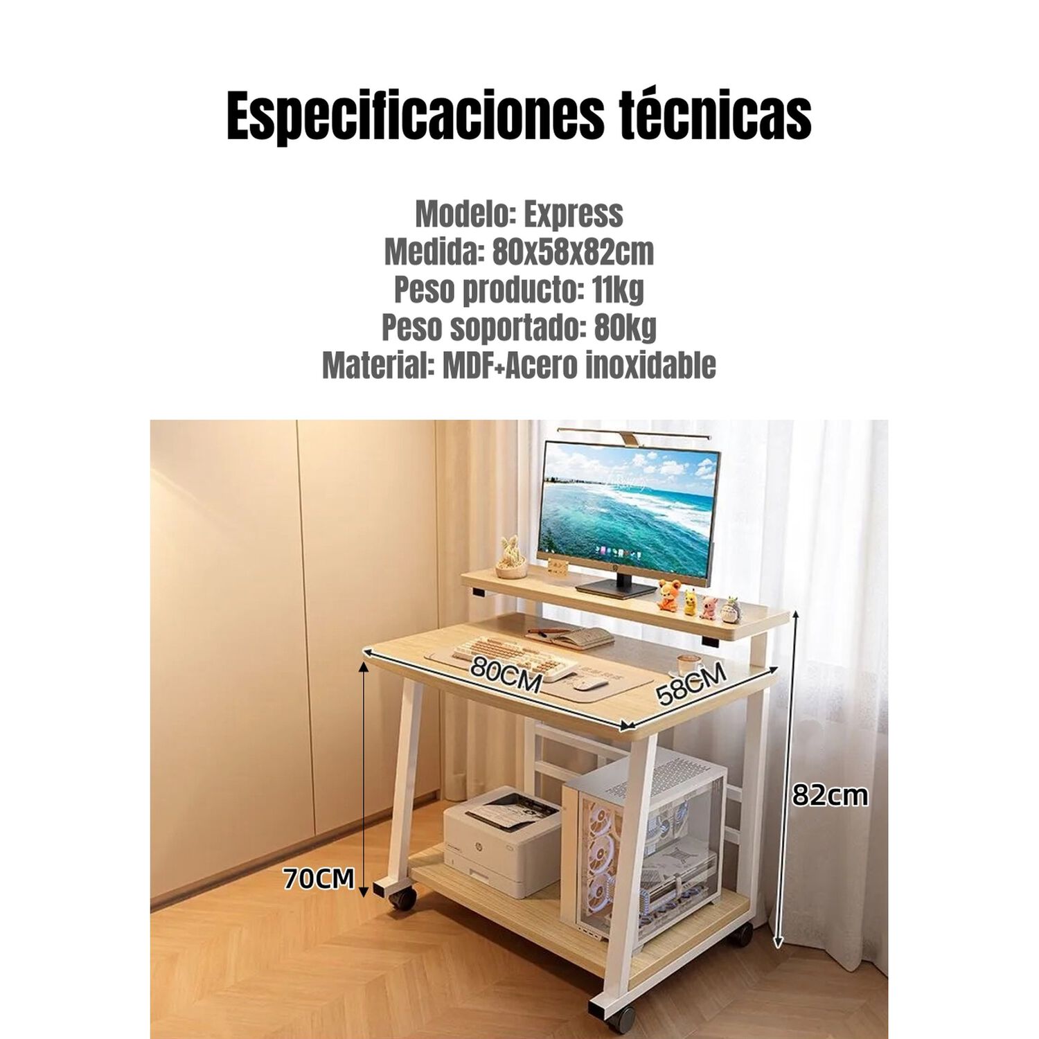 Escritorio M&oacute;vil Compacto Con Repisa 80x58x82cm Express image number 4.0
