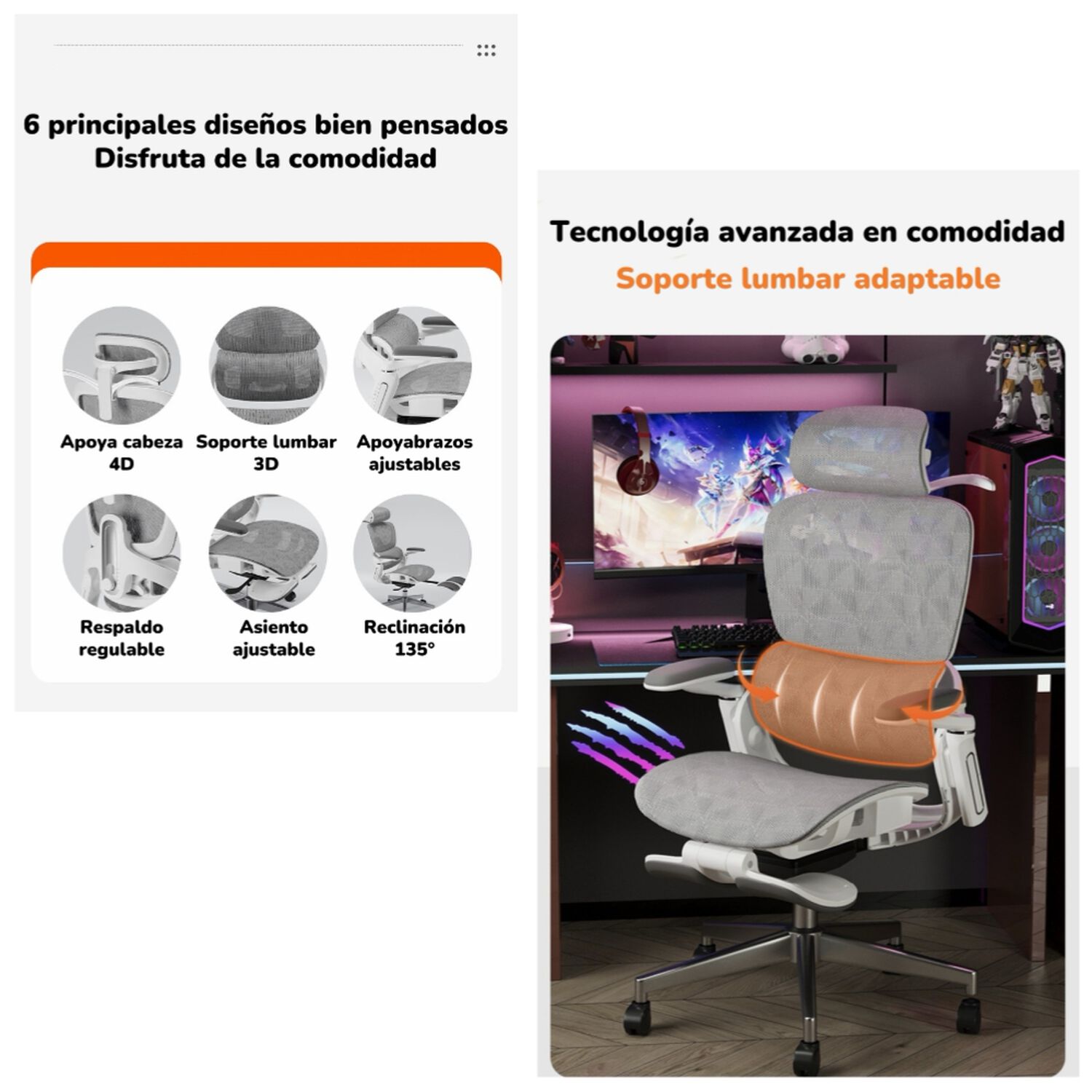 Silla De Escritorio &Uacute;ltra Premium E05 Gris Lubabycas image number 7.0