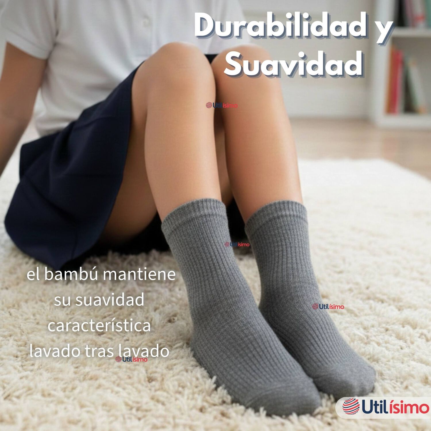 Pack 6 Calcet&iacute;nes Escolares Corto Bamb&uacute; Gris Ni&ntilde;o Y Nina image number 6.0