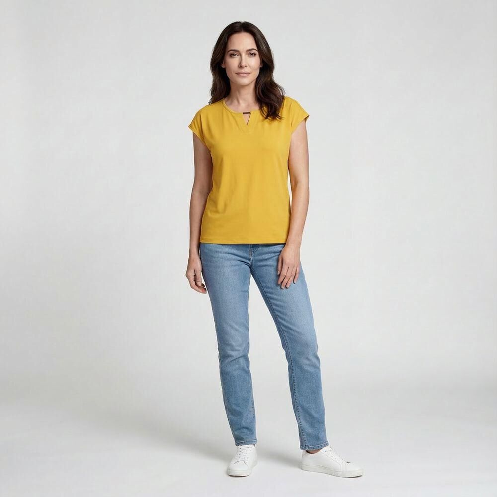 Polera Lisa Manga Corta Cuello V Mujer Lesage image number 0.0