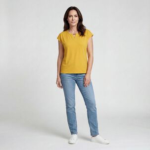 Polera Lisa Manga Corta Cuello V Mujer Lesage