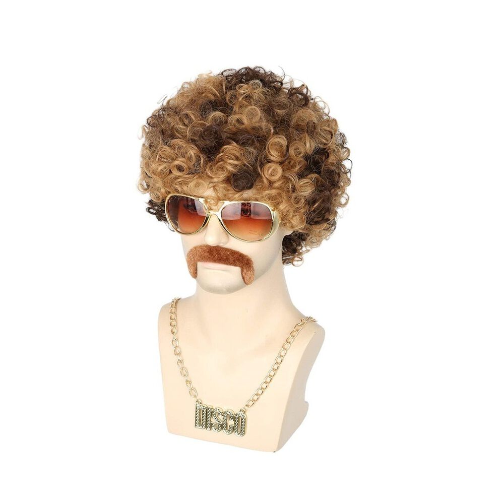 Set Disfraz Afro Retro Hombre A&ntilde;os 80 Onda Disco Pelo image number 3.0