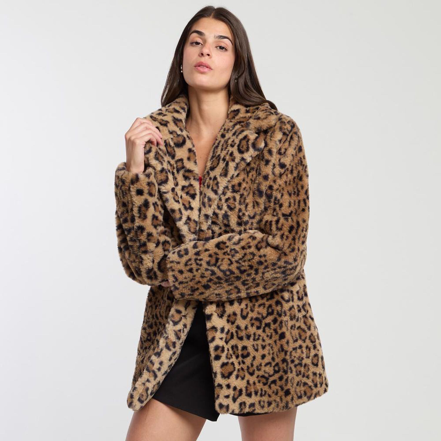 Abrigo Peludo Estampado Cuello Solapa Mujer Rolly Go image number 0.0