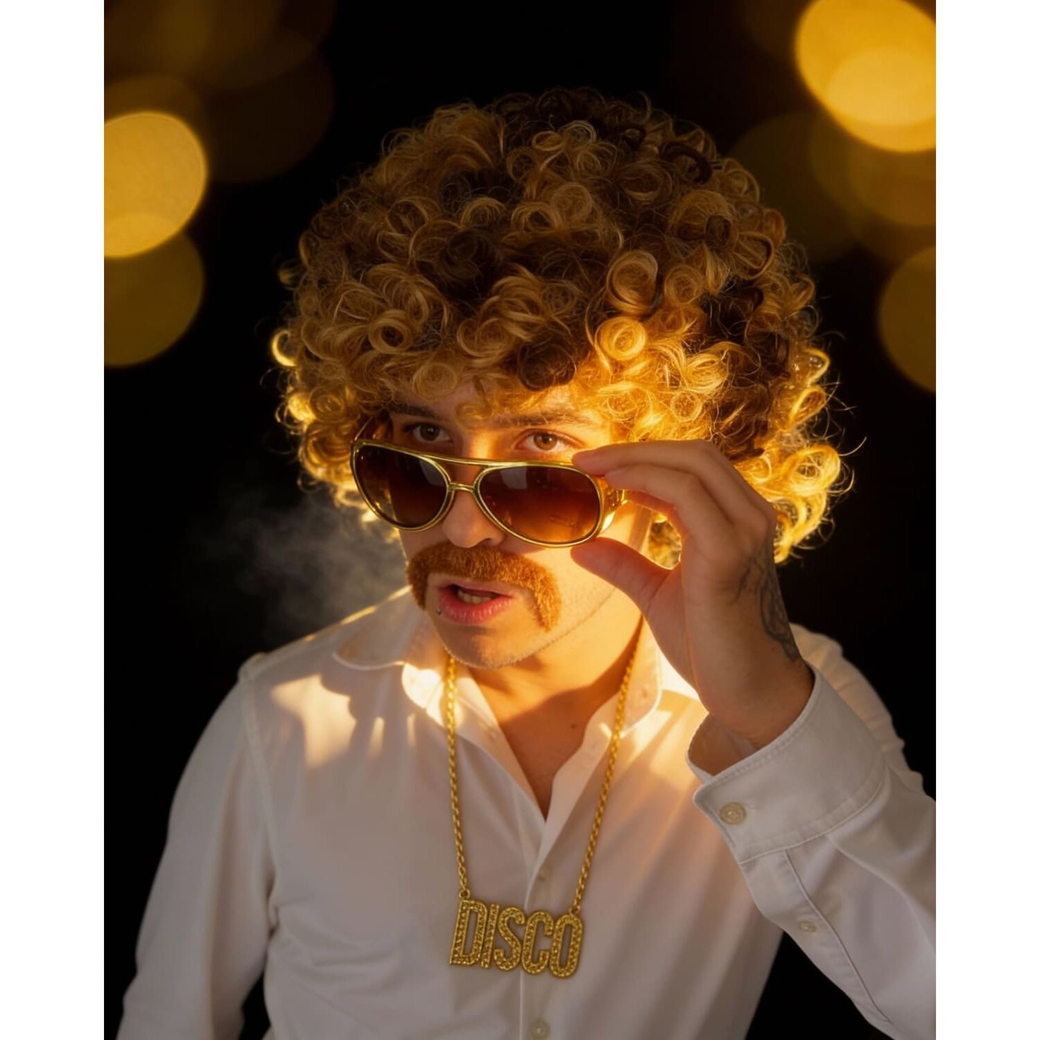 Set Disfraz Afro Retro Hombre A&ntilde;os 80 Onda Disco Pelo image number 12.0