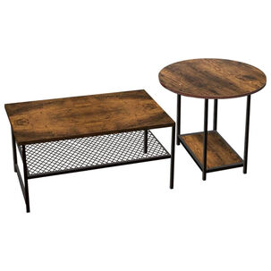 Set Mesas De Centro Rectangular Modular Redonda Estilo Industrial Cubierta Mdf Base Metal Resistente