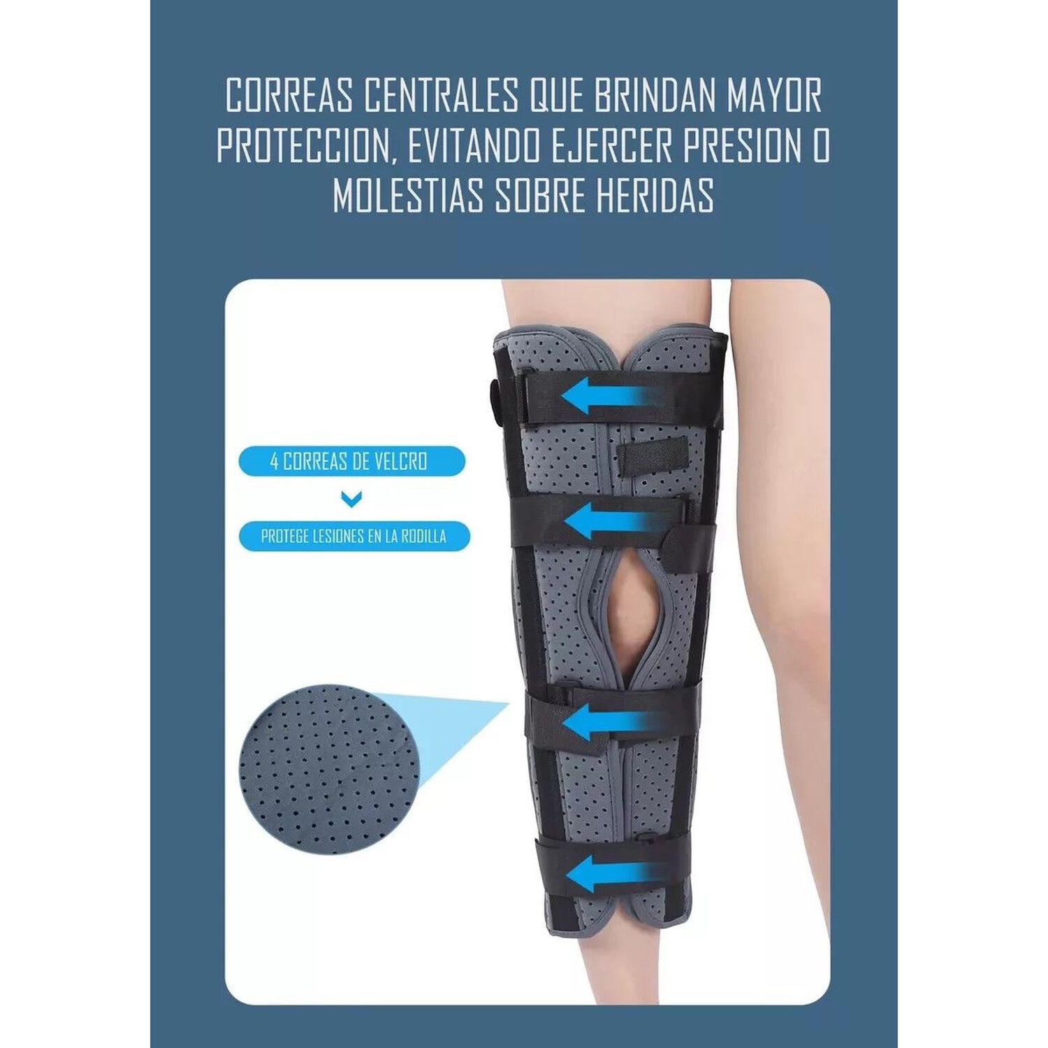 Inmovilizador De Rodilla Largo Tripanel Con Velcro Ajustable Talla L image number 5.0