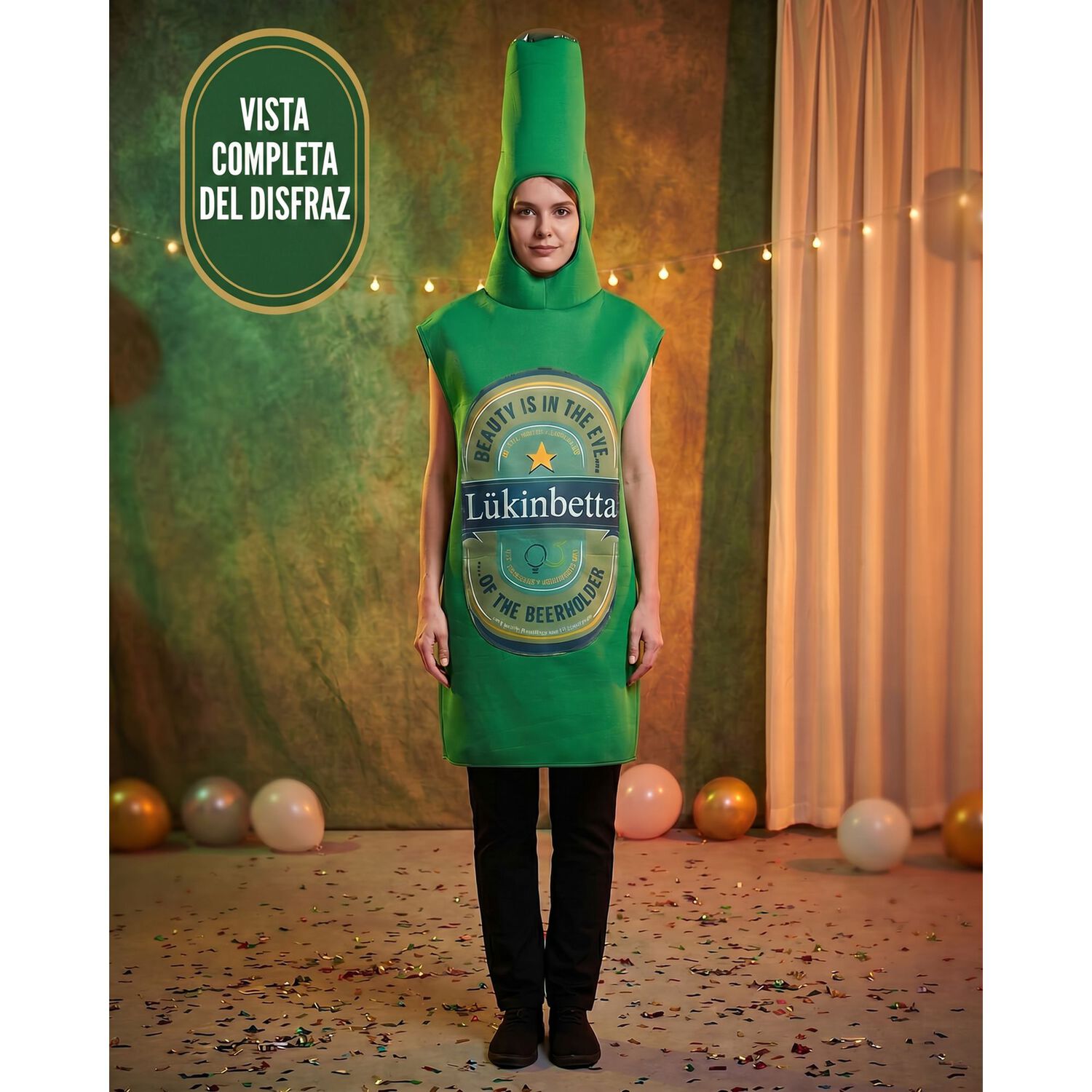Traje Disfraz Botella De Cerveza Verde Adulto image number 2.0