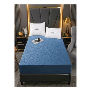 Cubre Colch&oacute;n 2 Plazas Impermeable Azul Geom&eacute;trico