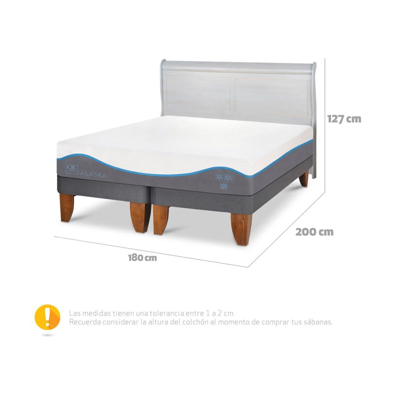 Cama Europea Cic Alaska / King / Base Dividida + Respaldo image number 5.0