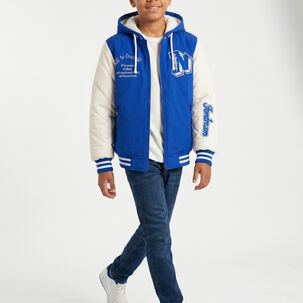 Chaqueta Varsity Bomber Acolchada Capucha Urbana Desmontable