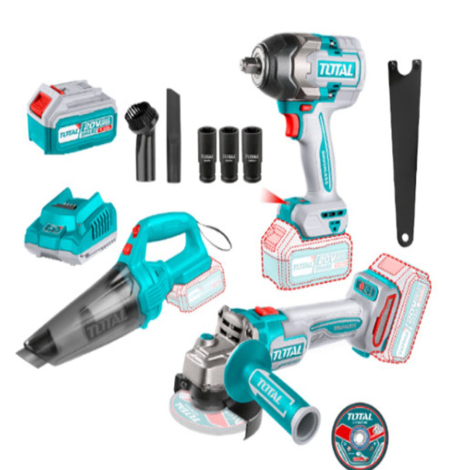 Kit Llave Impacto + Esmeril + Aspiradora 20v Total image number 0.0