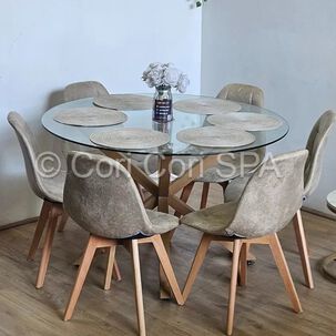 Comedor Warwick 120cm + 6 Sillas Capitonne Ecocuero Vintage Beige