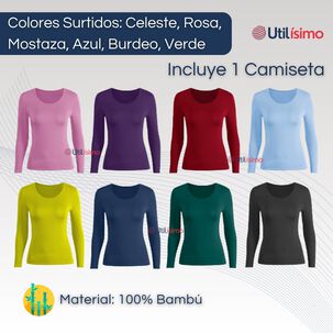 Camiseta Mujer Manga Larga Cuello Redondo Bamb&uacute; Colores Surtido