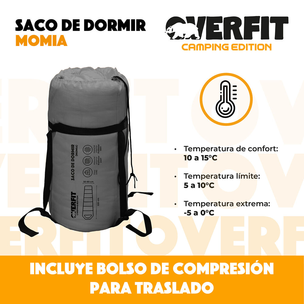 Saco De Dormir Termico 0 A 15 Grados Momia Overfit Camping image number 2.0