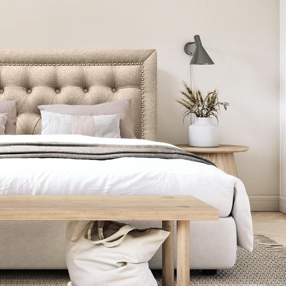 Respaldo De Cama Capitoné Frame Tachas Lino Beige Super King image number 0.0