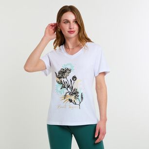 Polera Lisa Con Estampado Manga Corta Cuello V Mujer Lesage