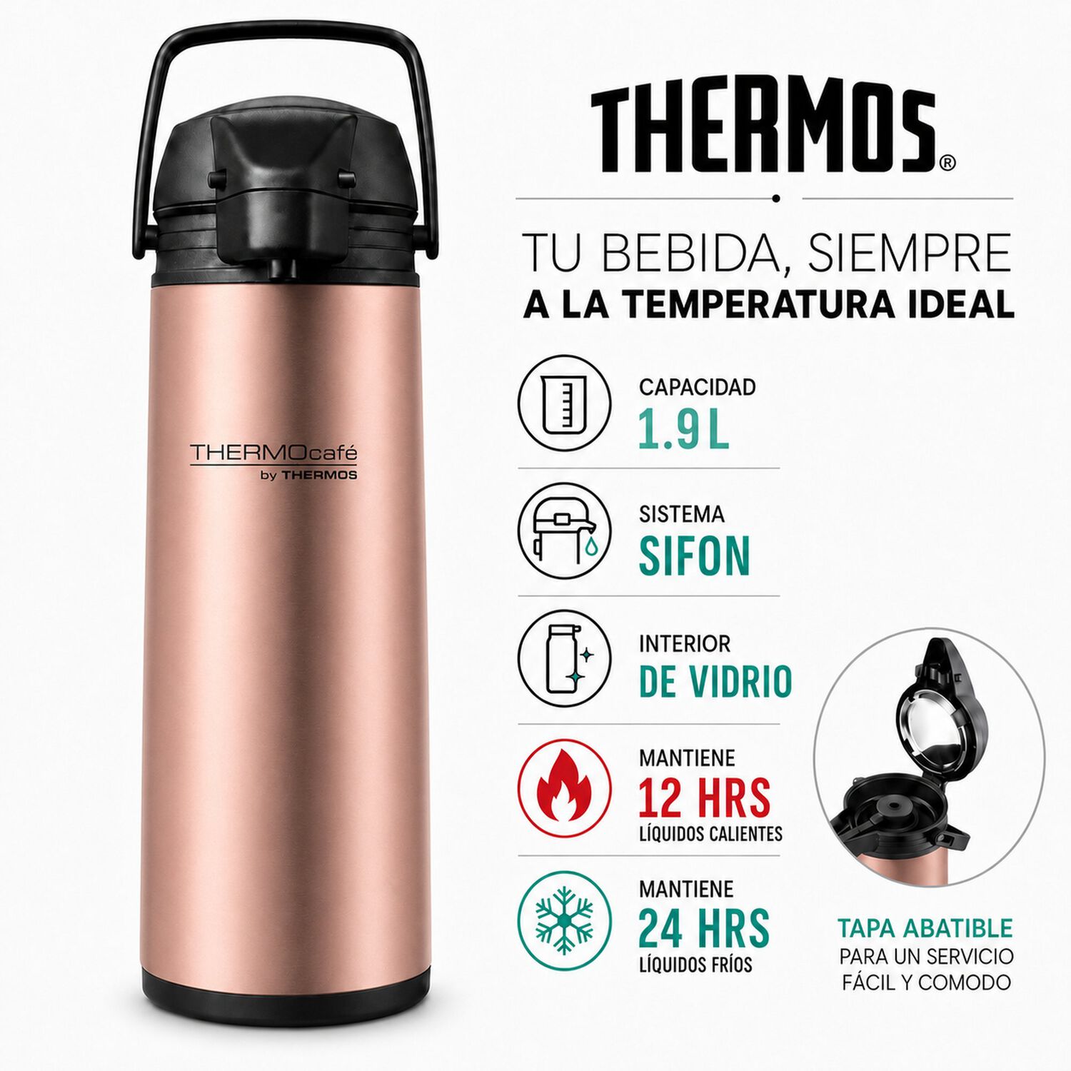 Termo Con Sif&oacute;n Para L&iacute;quidos 1.9l Thermos Jado-19 Rosa Gold image number 6.0