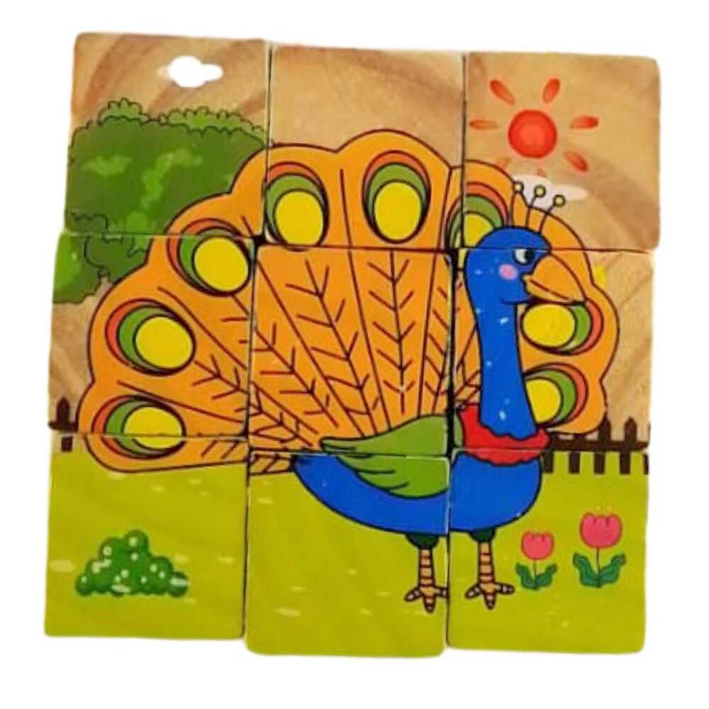 Juego Did&aacute;ctico De Puzzle De Cubo De Madera De 9 Bloques image number 6.0