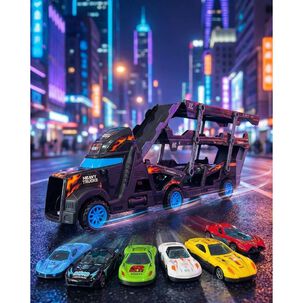 Juguete Camión De Doble Rampa Porta Autos Con 6 Carros