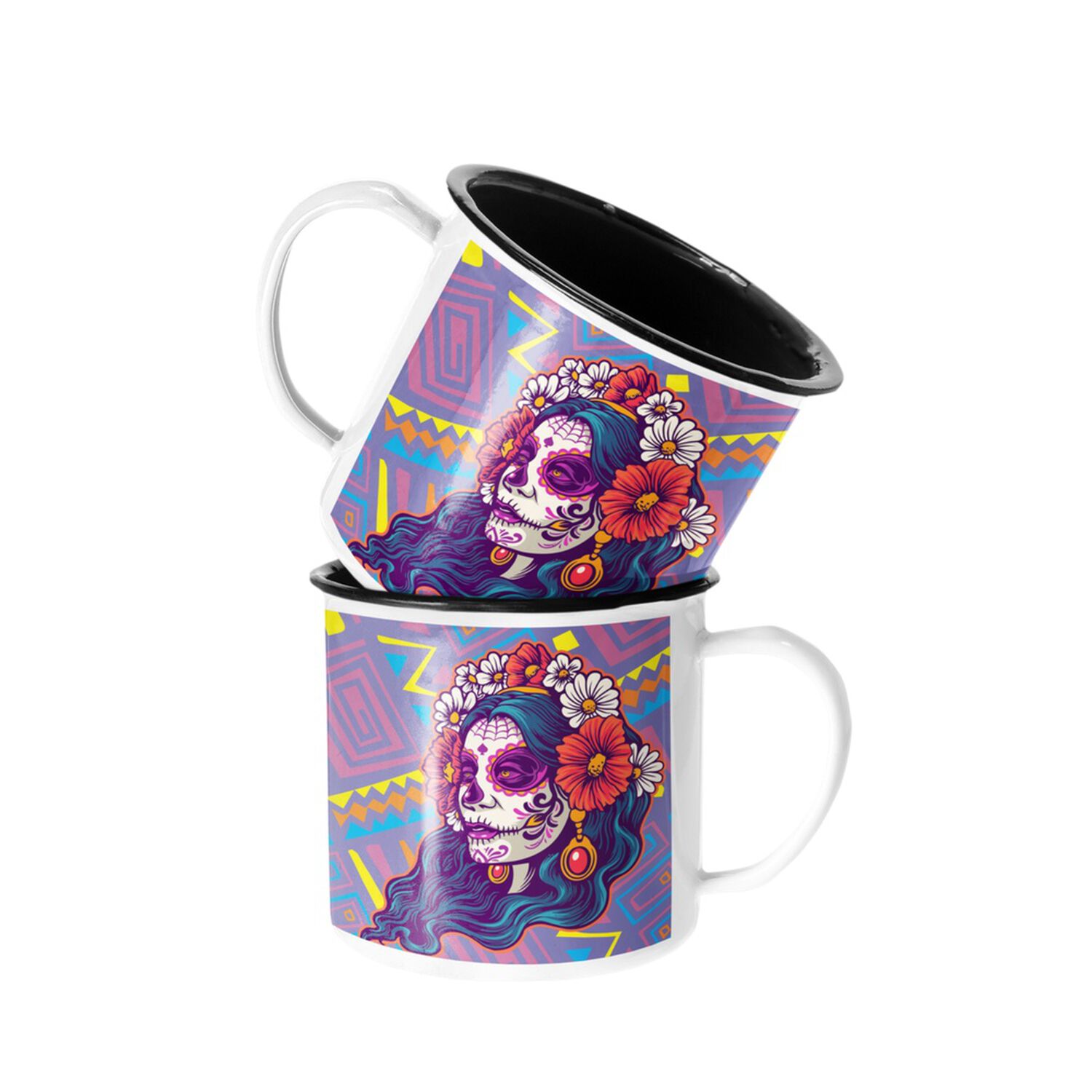 Taza Enlozada Catrina Mujer Floreada Esqueleto image number 0.0