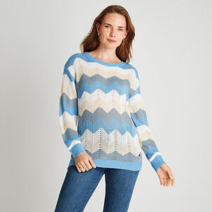Sweater Celeste Cuello Redondo Con Diseño