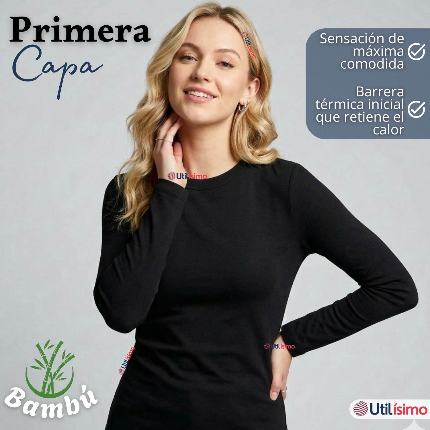 Camiseta Polera Bamb&uacute; Primera Capa Negro Manga Larga Mujer image number 3.0