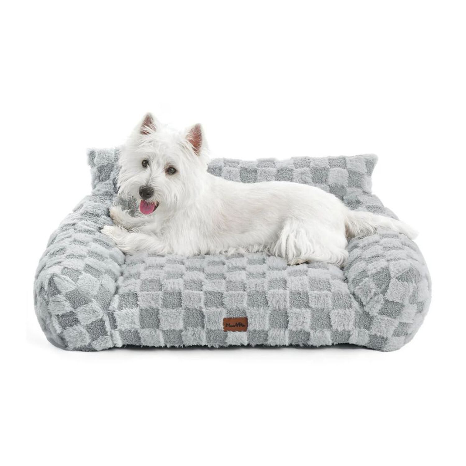 Cama Sof&aacute; Para Perros Y Gatos Dise&ntilde;o Cuadros Gris Lavable Talla L image number 3.0