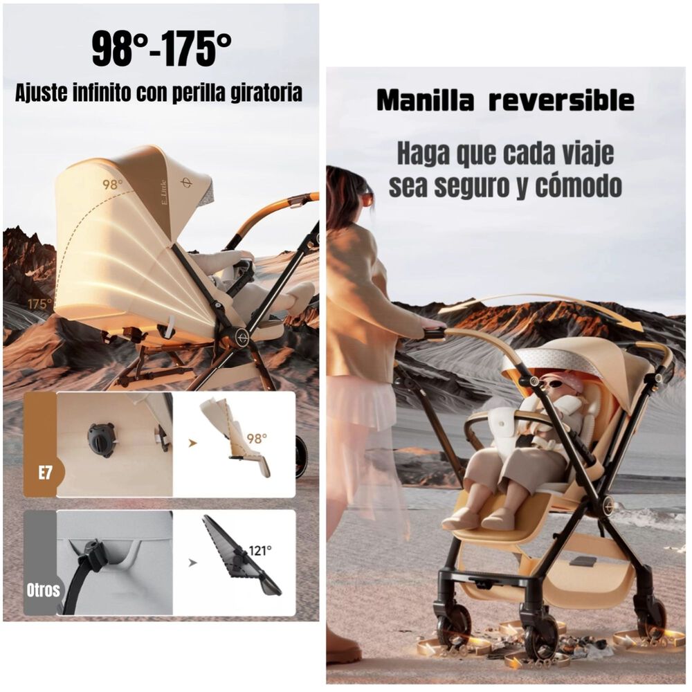 Coche De Paseo Reversible Nueva Tecnolog&iacute;a Elittle E7 Negro image number 5.0