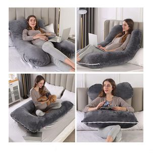 Cojín Multifuncional Terciopelo Almohada De Maternidad Gris 140x70cm