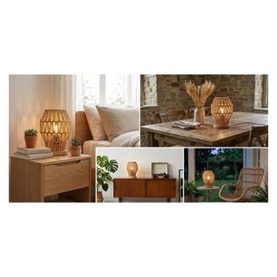 L&aacute;mpara Mesa Yute R&uacute;stica Madera Cuerda Mimbre Decoraci&oacute;n