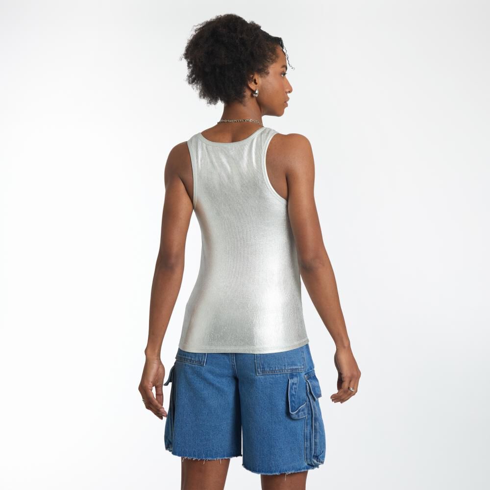 Polera Metalizada Sin Mangas Cuello Redondo Mujer Rolly Go image number 3.0