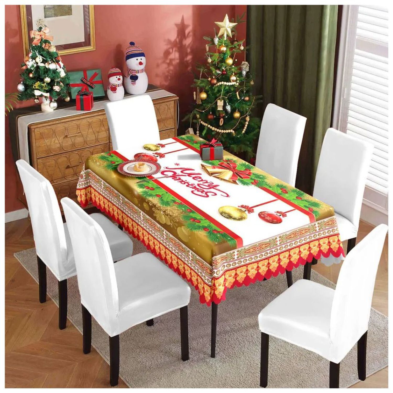 Mantel Navidad Merry Christmas Dorado Poli&eacute;ster 137x180 Cm image number 1.0