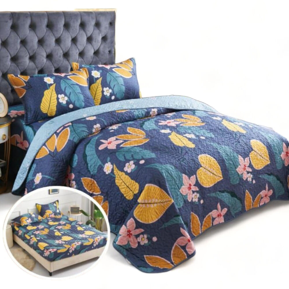 Juego Para Cama De 5 Piezas 2 Plazas Cubrecolchon Sabana Cubrecama 2 Fundas De Almohada Estampados C5p-8 image number 0.0