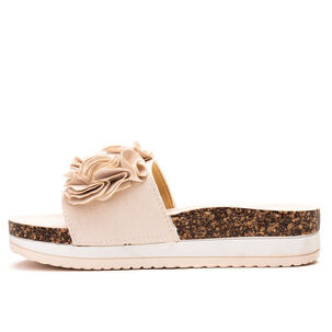 Sandalia Mujer Beige Flowers Chancleta